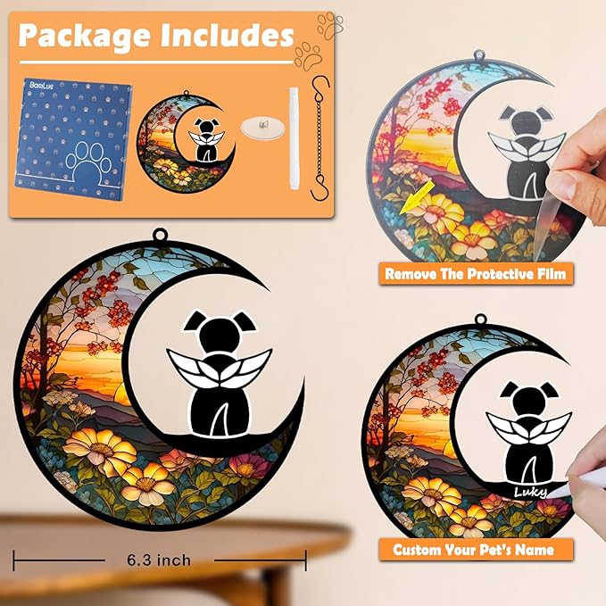 BamLue Dog Ornament Suncatcher Memorial Gifts for Dog Lovers, A Black Dog with Wings on Window Hangings Suncatcher, Loss of Dog Sympathy Gift, Remembrance Gifts in Memory