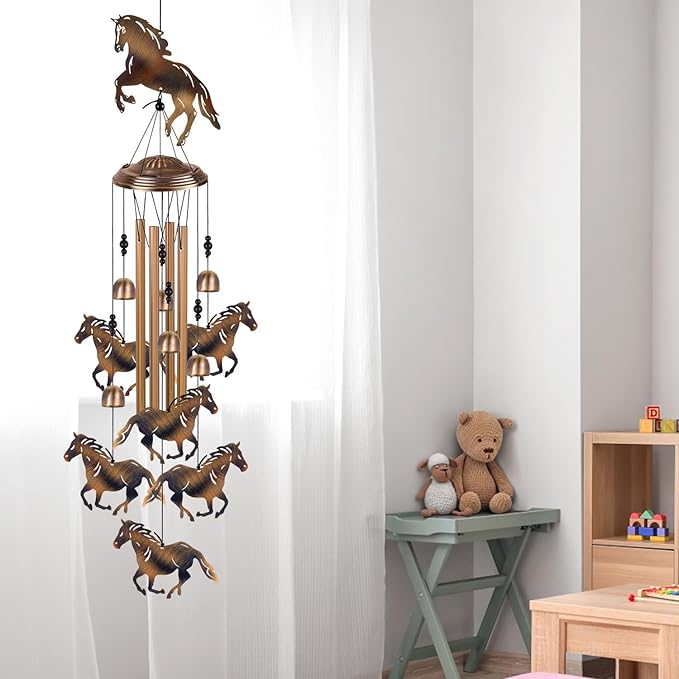Horses Wind Chimes for Garden/Home/Balcony/Lawn/Tree/Yard/Indoor/Outside Decoration, Retro Wind Catcher, Bronze Horse Decor, Blessing Wind Bells, Memorial WindChimes Gifts for Mom, Grandma, Woman