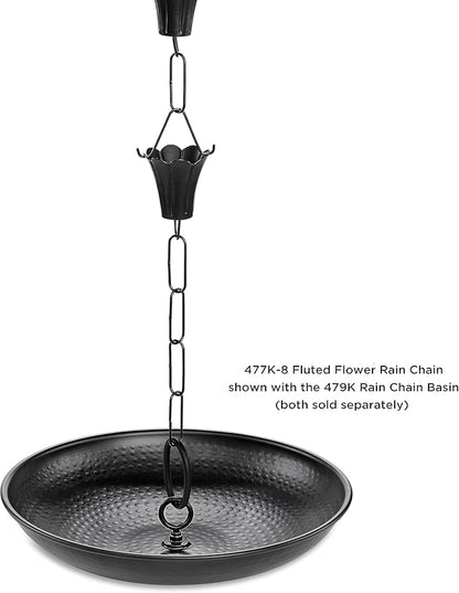 Fluted Flower Black Aluminum 8.5 ft. Rain Chain with Gutter Installation Clip by Good Directions
