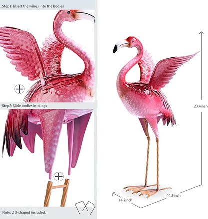 Natelf Garden Flamingo Statue and Sculptures, Outdoor Metal Bird Statues Yard Art, Pink Flamingos Lawn Ornament for Patio Backyard Porch Decorations