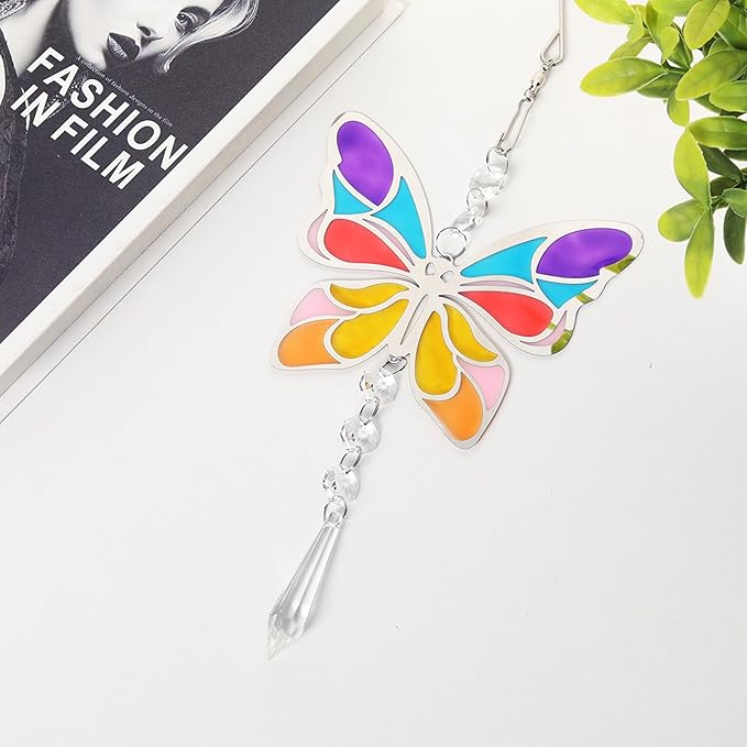 Wind Spinner Suncatcher Colorful Butterfly for Outside Durable 3D Stainless Steel Wind Pendant Hanging Art Ornaments for Garden Yard Balcony Decor
