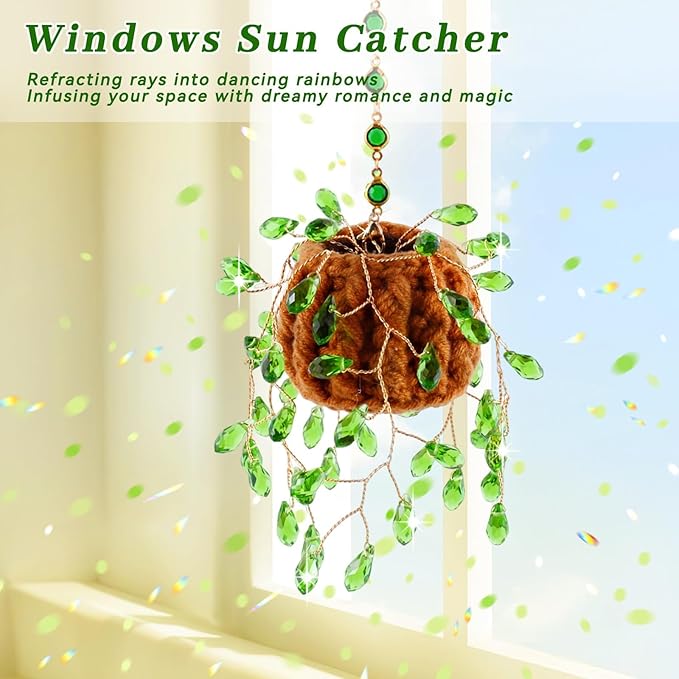 Beaded Plant Kit Suncatcher Succulent Beaded Succulent Gifts for Plant Lovers,Plant Sun Catcher for Window Hanging with Chain,Bead Plants Crystal Sun Catchers Indoor Window Home Garden Decor