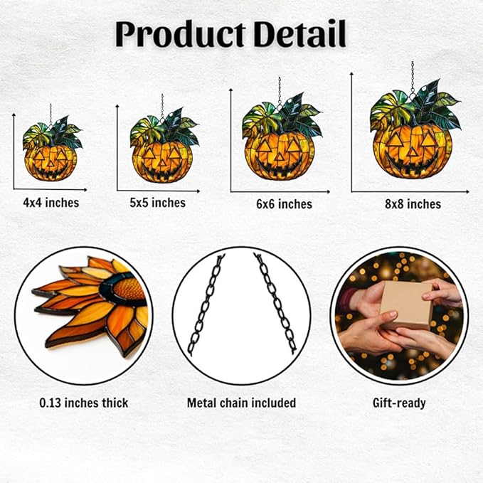 Monstera Jack-o'-Lantern Acrylic Suncatcher Stained Glass Effect Window Car Hanging Christmas Ornament Indoor Outdoor Decor Garden Sun Catcher Panel for Monstera Lover for Women Mom Grandma