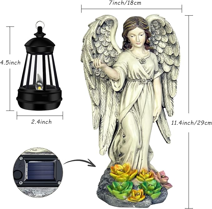 NBQQ Angel Outdoor Garden Decor, 11.8 inches Waterproof Statue with Solar Light for Outside Yard Art, Patio Balcony Front Lawn Ornaments, Warm White Automatic LED, Gifts for Mom Grandma Women