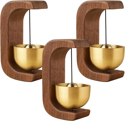 Wooden C Shaped Wind Chime, 3 Pcs Suction Door Type Solid Wood Bells, Adsorbent Walnut Doorbells with Metal Accents, Shopkeepers Bells, Modern Decorative Chimes for Homes, Gardens
