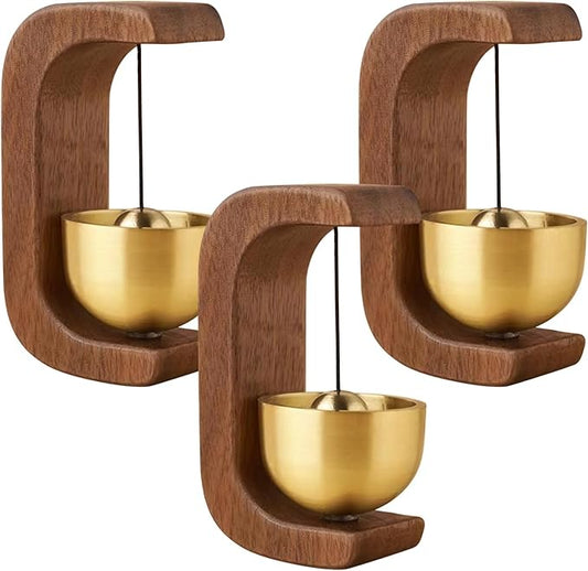 Wooden C Shaped Wind Chime, 3 Pcs Suction Door Type Solid Wood Bells, Adsorbent Walnut Doorbells with Metal Accents, Shopkeepers Bells, Modern Decorative Chimes for Homes, Gardens