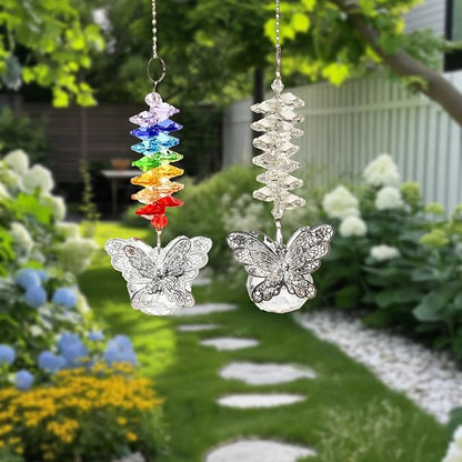 Crystal Sun Catchers Indoor Window Colorful & Clear Butterfly Faceted Wind Chime with Rainbow Refractions(Multi-Colored)