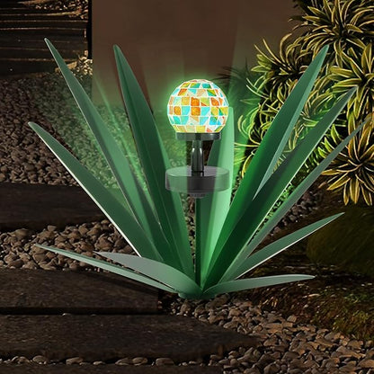 TOMBABY Solar Rustic Garden Style Metal Agave Plants Outdoor Patio, Home Decor Hand-Painted Metal Agave Garden Patio Statues, Suitable for Desert Areas, Outdoor Lawn Decorations (3 Solar Green)
