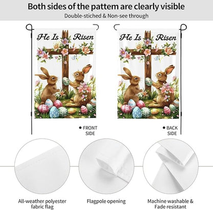 He is Risen Bunny And Floral Garden Flags 12×18 Inch Double Sided Decorative Yard Banner Seasonal Flag for Outdoor Outside Decor