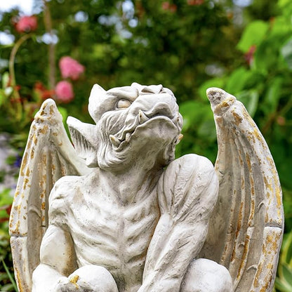 Zaer Ltd. Set of 2 Gothic Gargoyle Garden Statues, 28.4 Inch Tall Outdoor Sculptures (Distressed Gray)