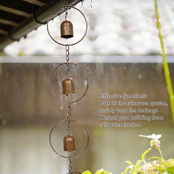 47 Inch Hanging Rain Chain - Metal Rain Chime with Bell Shape for Gutter Drainage, Decorative Outdoor Rain Bell for Garden Patio Balcony