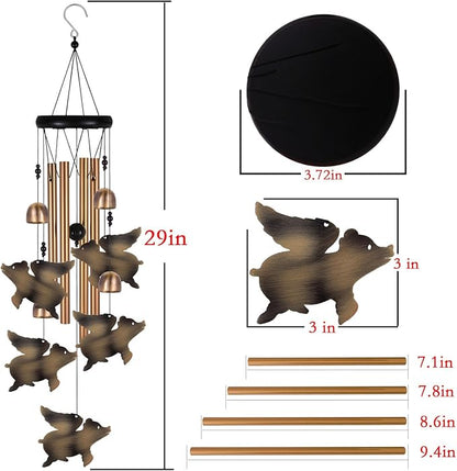 Outdoor Bronze Flying Pig Wind Chimes, Pigs WindChimes, Gift Wind Chime, Flying Pigs Wind Bell, Gifts for Women, for Home, Garden, Indoor, Outdoor Decoration, Garden Fly Pigs Wind Chimes