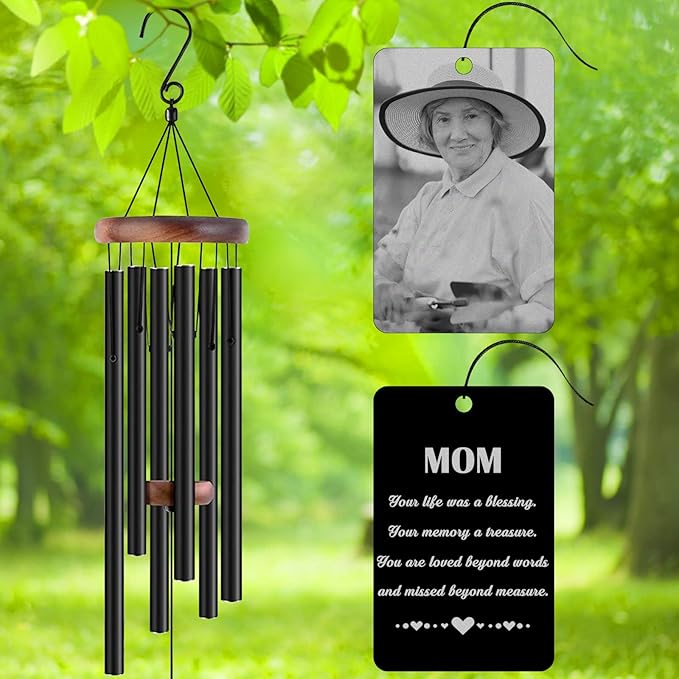 Personalized Custom Wind Chimes Memorial Engraved Gifts for Loss of Loved One Mother Dad Mom Dog Pet Customized Outdoor Sympathy Wind Chimes with Photo Text