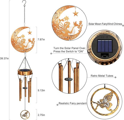 Solar Moon Fairy Wind Chimes, Moon Gifts Mothers Day for Mom Women Men Sympathy Birthday, Hanging Outdoor Decor Cracked Glass Ball Memorial Large Wind Chimes for Garden Patio Porch