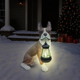 Outdoor French Bulldog Dog Statue with Interchangeable Welcome Sign and Detachable Solar Lantern –LED Light Garden Dog Sculpture Décor, Cute Puppy Design for Yard, Porch, Gift