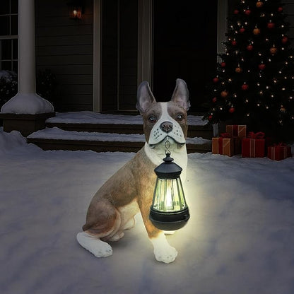 Outdoor French Bulldog Dog Statue with Interchangeable Welcome Sign and Detachable Solar Lantern –LED Light Garden Dog Sculpture Décor, Cute Puppy Design for Yard, Porch, Gift