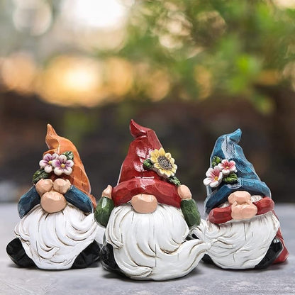 Hodao Spring Gnome Decor Set of 3, Resin Three Wise Gnomes Figurines with See No Evil Hear No Evil Speak No Evil Design, Floral Tiered Tray Shelf Table Accent, Farmhouse Gift Idea