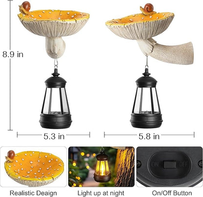 Etlemonde Solar Mushroom Garden Statue, Cute Hand-Painted Resin Decoration with Snail & Lantern, Waterproof Outdoor Ornament, Perfect Fairy Garden Decor & Unique Gift(Yellow)