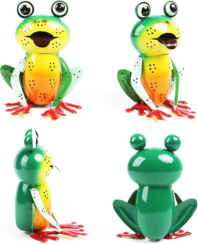 Cruis Cuka Metal Garden Decor Yard Art for Outside Set of 2 Cute Frogs Lawn Patio Ornaments Backyard Decorations Garden Gifts - (Yellow,Green)