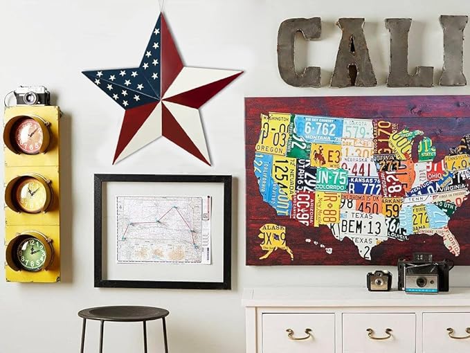 Linfevisi American Flag Star Yard Signs 27.5 Inch Metal Patriotic Barn Stars Garden Stakes US Flag Outdoor 4th of July Decorations Memorial Day Yard Art Lawn Ornaments Patio for Outside