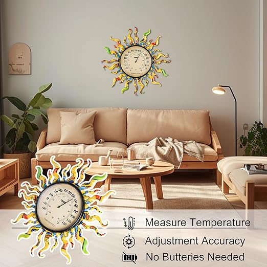 pealstar Large Outdoor Thermometer Waterproof Wall Thermometer Decorative Metal Sun Outdoor Thermometers for Patio Garden Yard Living Room Decor