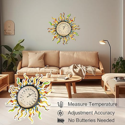 pealstar Large Outdoor Thermometer Waterproof Wall Thermometer Decorative Metal Sun Outdoor Thermometers for Patio Garden Yard Living Room Decor