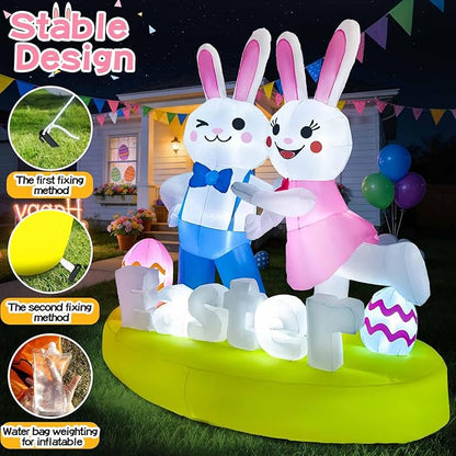 6FT Easter Inflatables Outdoor Decoration Inflatable Bunny Lover Dancing Built in LED Lights Bunny Blow Up Yard Decoration for Lawn Garden Holiday Party(with Storage Bag)