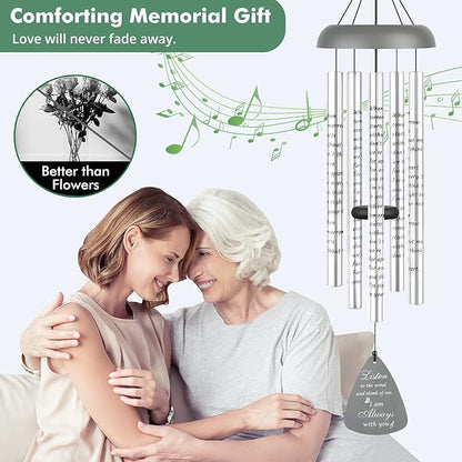 Sympathy Gift Wind Chimes for Outside - 36'' Large Memorial Gifts for Loss of Mother/Mom/Father/Dad, Bereavement Gift Ideas Windchimes Outdoors in Memory of Loved One, Condolence Remembrance, Gray