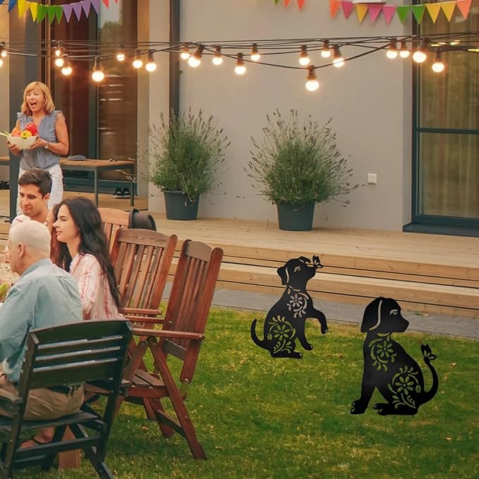 MrMrKura 2 Pack Metal Dog Stakes Garden Decor Stakes Black Dog Silhouette Statue for Outside Metal Dog Decorative Ornaments for Outdoor Garden Home Patio Yard Decor (2 Dogs)