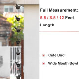 Jemeni 5.5 Feet Rain Chain with 8 Birds on Cups - Dark Bronze Metal Gutter Chain, Easy Install with Attached Hanger