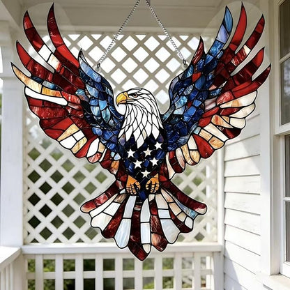 4th of July Sun Catcher for Window Hanging with Eagle Designs Acrylic Stained Glass for Garden 250th Anniversary America Ornament Blue Red White Independence Day Party Decor
