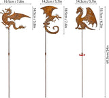 Rusty Fantasy Dragon Garden Stakes Decor, 24 Inch Metal Yard Art Decor, Decorative Garden Stakes Outdoor, Lawn Art Dragons Garden Decorations for outside, Ancient Dragons Garden Statue,Set of 3