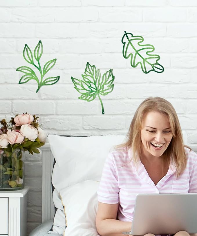 Putuo Decor 3Pcs Leaf Wall Art Metal Botanical Wall Decor, Tropical Nature-Inspired Wall Plant Decor for Living Room, Bedroom, Bathroom, Home Decor(Green)