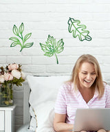 Putuo Decor 3Pcs Leaf Wall Art Metal Botanical Wall Decor, Tropical Nature-Inspired Wall Plant Decor for Living Room, Bedroom, Bathroom, Home Decor(Green)