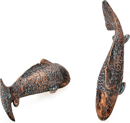 Set of 2 Antique Koi Fish Garden Statues, Outdoor Koi Fish Art Statues, Fish Sculptures for Patio, Yard, Lawn, Pond, Garden Decoration