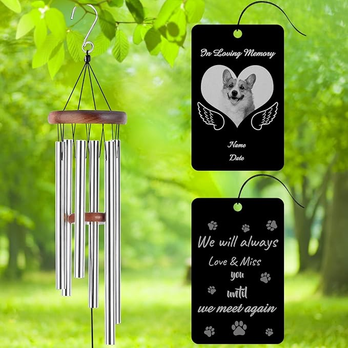 Personalized Custom Wind Chimes Memorial Engraved Gifts for Loss of Loved One Mother Dad Mom Dog Pet Customized Outdoor Sympathy Wind Chimes with Photo Text
