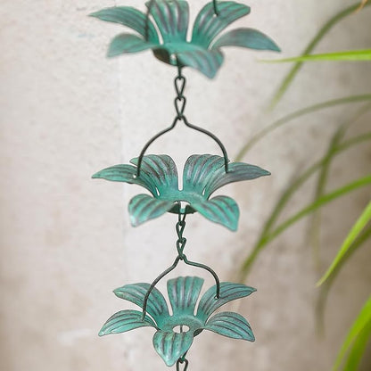 Metal Lily Flower Rain Chain for Outside, Functional and Decorative Replacement Gutter Chain Downspout for Heavy Rain, Rain Catcher Chain for Gutters, 8.5FT (27 Lily Flower Cup)