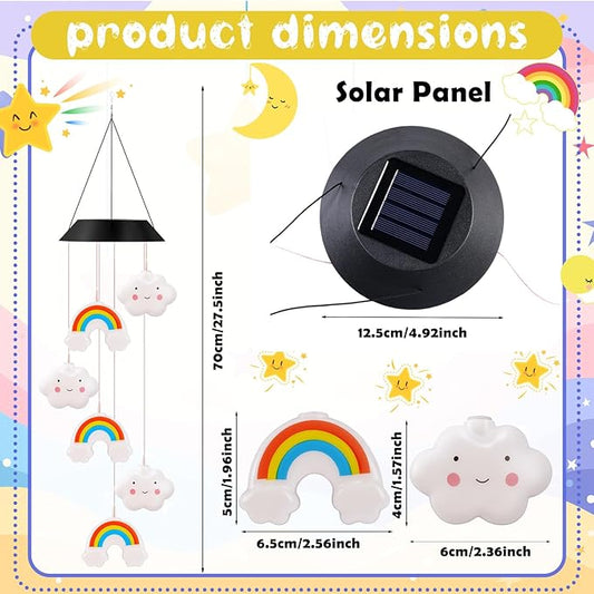GlikCeil Rainbows Solar Wind Chimes 27.5inch Outside Waterproof Hanging LED for Yard, Pajama Party, Color Changing Lights(Clouds, Rainbows)
