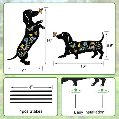Dachshund Gifts for Women,2 Pack Dog Outdoor Decor Garden Stakes,Decorative Yard Art for Outside,Lawn,Pathway,Metal Garden Statues