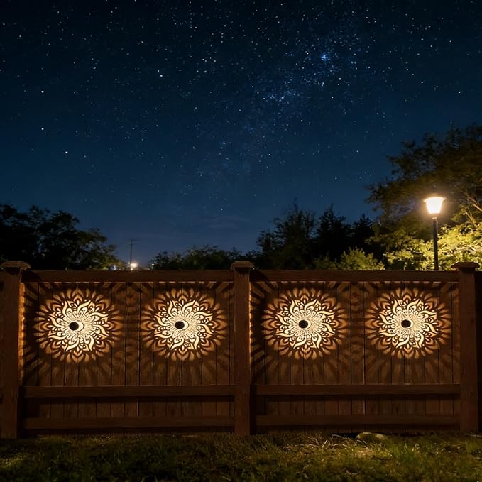 Decorative Solar Mandala Lights,Waterproof Metal Solar Powered Outdoor Lights,Mandala Fence Wall Lights for Deck,Step,Patio,Garden,Backyard & Yard Decor (1PCS)