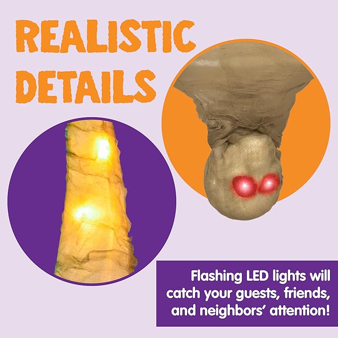 JOYIN 47" Halloween Decorations Hanging Cocoon Corpse, Halloween Indoor Decor, Light Up Corpses Skeleton, Scary Outdoor Decoration, Dead Body Prop for Haunted House Yard Outside Decor