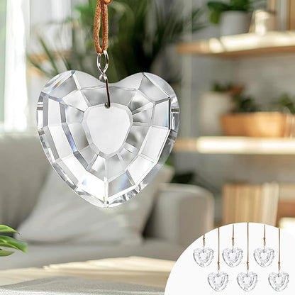 6pcs Clear Crystal Glass Heart Prisms Ornaments Valentines Heart Hanging Crystals Decor for Window Home Car Garden