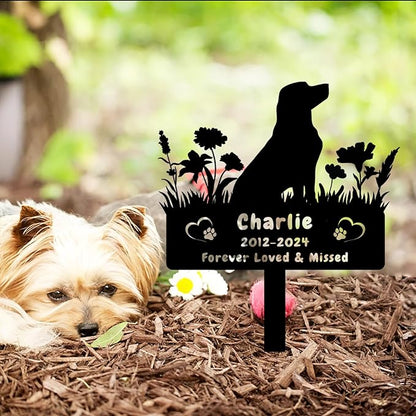 Custom Labrador Dog Memorial Grave Marker,Personalized Dog Memorial Garden Stake,Flora Dog Plaque Burial Stake Engraved Sign,Sympathy Grave Stake for Loss of Dog,Pet Memorial Statue Headstone Labrador