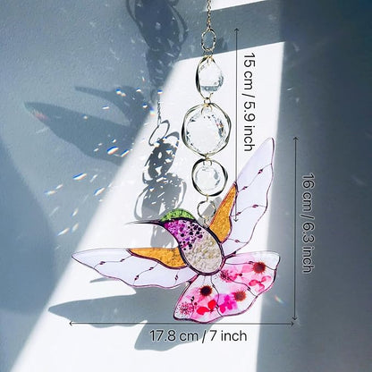 Yellow Acrylic Hummingbird Flowers Garden Suncatcher Christmas Tree Decroations Window Hanging Ornaments Crystal Prism Rainbow Maker Sun Catcher Gifts for Mom Grandma Sister Bird Lovers