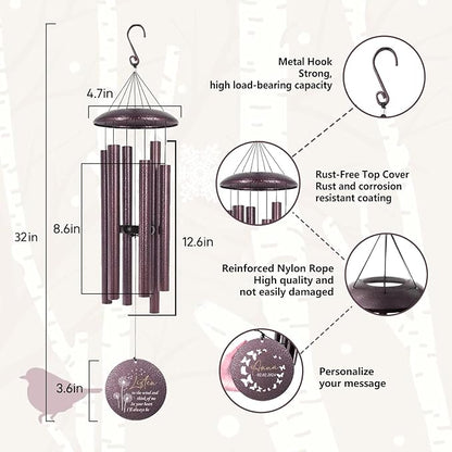 ASTARIN Memory 32 inch Wind Chimes for Loved Ones Lost, Custom Butterfly Dandelion Wind Chime, Memorial Windchime Funeral Gifts for Loss of Mother, Death, Produced in USA