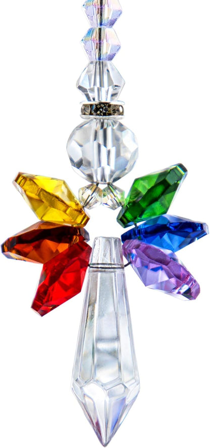Rainbow Guardian Angel Crystal Suncatcher for Home/Car Decoration & Porch Decor & Hangings Crystal Glass Ornament for Christmas Tree Christmas Ornaments for Tree Gift for Mom Women (Rainbow)