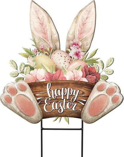 Amyhill Happy Easter Outdoor Decorations Bunny Metal Garden Stakes 25 Inch Welcome Yard Signs Easter Rabbit Egg Decor Outdoor Decorative Garden Stakes Spring Decorations Patio Lawn Walkway