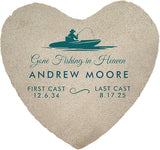 GiftsForYouNow Personalized Heart Fishing Memorial Garden Stone – Custom Engraved Outdoor Tribute with Boat Design, Name, and Dates for Remembrance