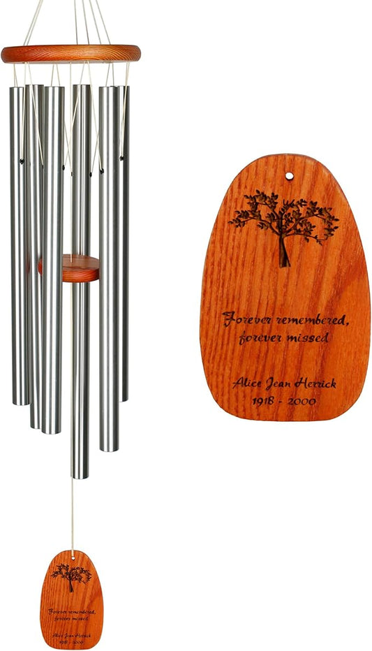 Woodstock Wind Chimes Personalized Tree of Life Amazing Grace Memorial Chime for Outside 40'' Large Silver Sympathy Customized Forever Inspirational Wind Chime for Outdoor Patio Home Garden Decor