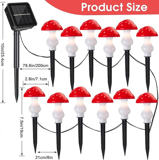 Reginary 12 Pcs Outdoor Lamp Solar Mushroom Light up Garden Mushroom Lights 8 Modes Waterproof Lamp Outside Decor for Holiday Yard Patio Pathway Lawn Ornament(Red,Classic)